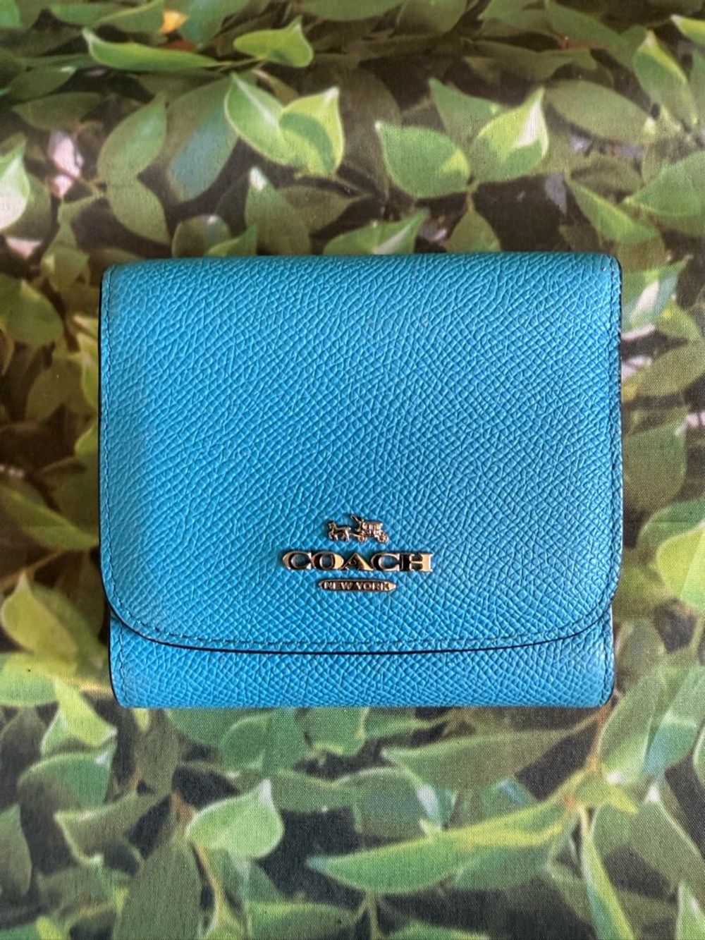 Coach Pebbled Leather Wallet in Turquoise Blue
